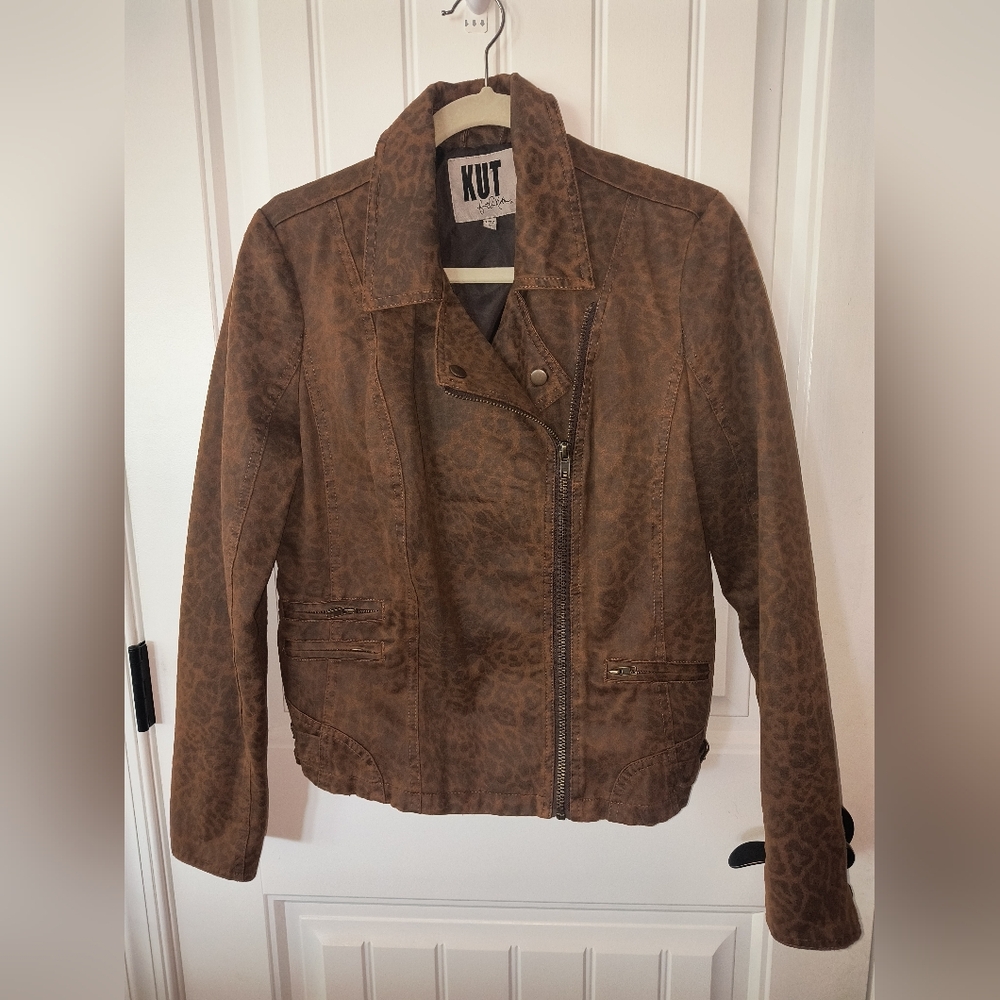 KUT FROM THE KLOTH Leopard Moto Jacket Sz M